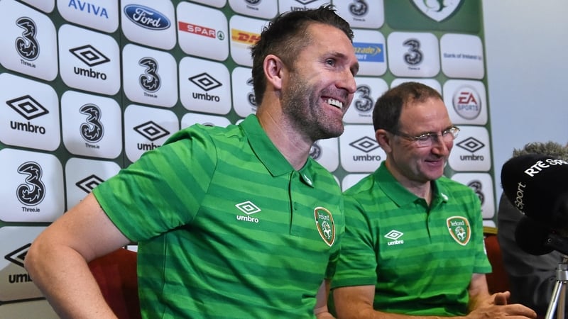 Republic of Ireland's Robbie Keane and manager Martin O'Neill during a press conference. Grand Hotel, Malahide, Co. Dublin.