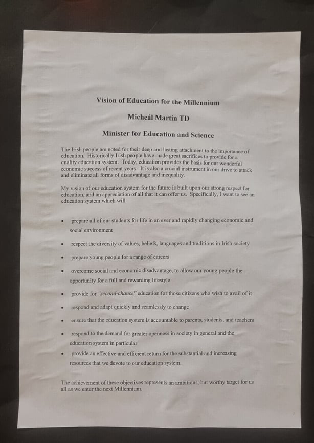 A copy of Micheál Martin's letter that was included in the time capsule.