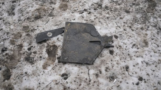 VILNYANSK, ZAPORIZHIA, UKRAINE - JANUARY 29: Drone parts are seen on the ground following Russian Shahed drone attack in Vilnyansk, Zaporizhia, Ukraine on January 29, 2026. Three people were killed in the attack: a 62-year-old man and two women aged 26 and 50. Seven private homes were damaged, one o
