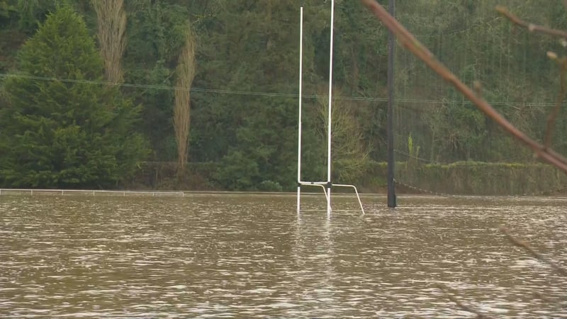 Flooding in Inistoige, Co Kilkenny after the River Nore burst its banks in the aftermath of Storm Chandra. Photo: RTÉ