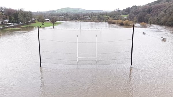 Drone footage of flooded football pitch