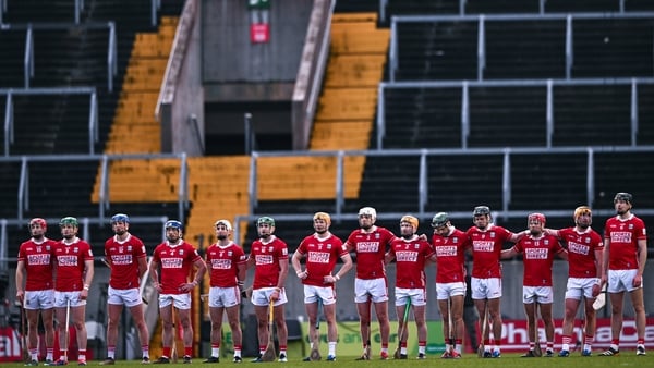 Cork players stand for Amhrán na bhFiann before the Allianz Hurling League Division 1A match between Cork and Waterford at SuperValu Páirc Uí Chaoimh in Cork.
