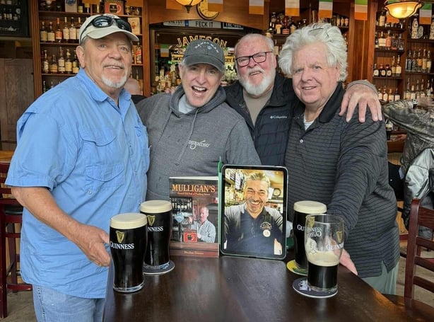 Jack Law, Tom Easley, Charles 'Doc' Dougherty and Mike Carr paying tribute to Noel Hawkins at the Pimlico Irish Pub in Houston Texas