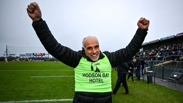 30 November 2025; St Brigid’s manager Anthony Cunningham celebrates at the final whistle after the AIB Connacht GAA Football Senior Club Championship final match between St Brigid's and Maigh Cuilinn at King & Moffatt Dr Hyde Park in Roscommon. Photo by D