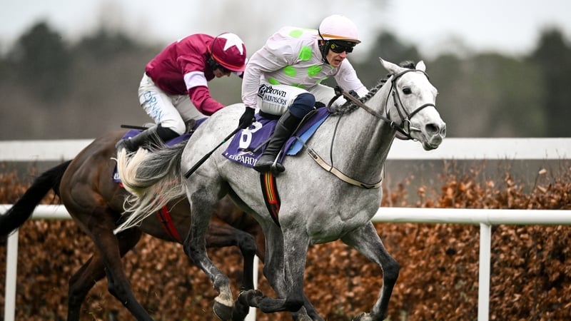 Dublin , Ireland - 29 December 2025; Lossiemouth, with Paul Townend up, right, on the way to winning the December Hurdle ahead of eventual second place Brighterdaysahead, with Jack Kennedy up, on day four of the Leopardstown Christmas Festival at Leopards