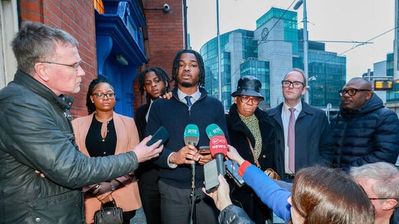 Members of the NKencho family speaking to reporters following the inquest at Dublin District Coroner's Court (Pic: Rolling News)