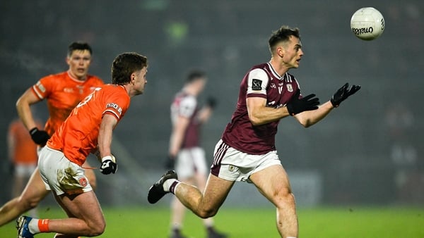 31 January 2026; Liam Silke of Galway in action against Ross McQuillan of Armagh during the Allianz Football League Division 1 match between Armagh and Galway at BOX-IT Athletic Grounds, Armagh. Photo by Ray McManus/Sportsfile