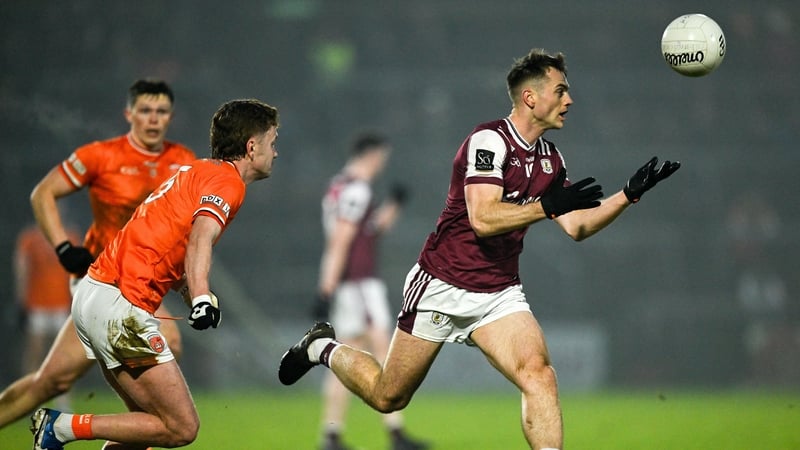 31 January 2026; Liam Silke of Galway in action against Ross McQuillan of Armagh during the Allianz Football League Division 1 match between Armagh and Galway at BOX-IT Athletic Grounds, Armagh. Photo by Ray McManus/Sportsfile