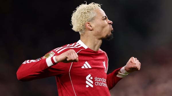 Hugo Ekitike of Liverpool celebrates scoring his team's first goal during the Premier League match between Liverpool and Newcastle United at Anfield on January 31, 2026 in Liverpool, England.