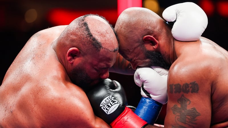 NEW YORK, NEW YORK - JANUARY 31: Jarrell Miller punches Kingsley Ibeh in a heavyweight bout during the Ring 6 fight at Madison Square Garden on January 31, 2026 in New York City. (Photo by Ishika Samant/Getty Images)