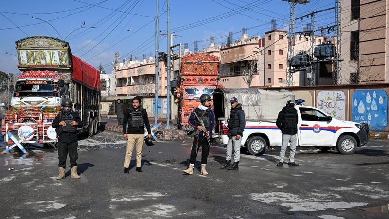 Security personnel cordon off a road leading to a blast site in Quetta