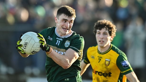 1 February 2026; Sean O'Shea of Kerry in action against Finbarr Roarty of Donegal during the Allianz Football League Division 1 match between Donegal and Kerry at Fr Tierney Park in Ballyshannon, Donegal. Photo by Oliver McVeigh/Sportsfile