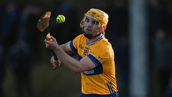 Mark Rodgers of Clare converts a free during the Co-Op Superstores Munster Senior Hurling League match between Clare and Limerick at Páirc an Dálaigh in Tulla, Clare