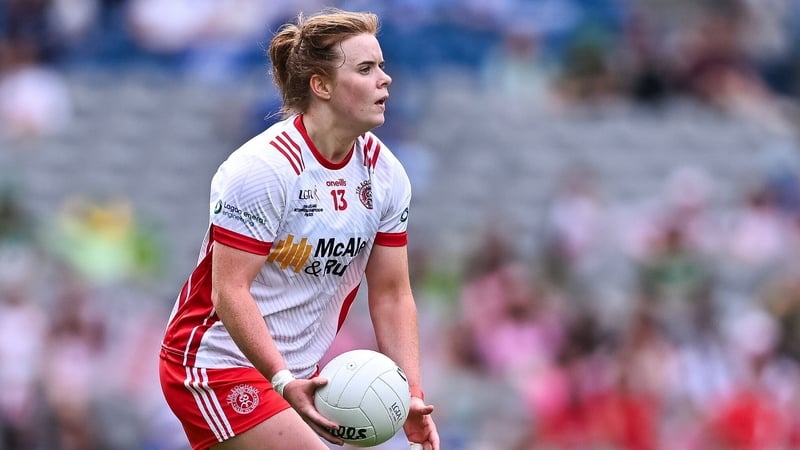 3 August 2025; Niamh O'Neill of Tyrone during the TG4 All-Ireland Ladies Football Intermediate Championship final match between Laois and Tyrone at Croke Park in Dublin. Photo by Piaras Ó Mídheach/Sportsfile