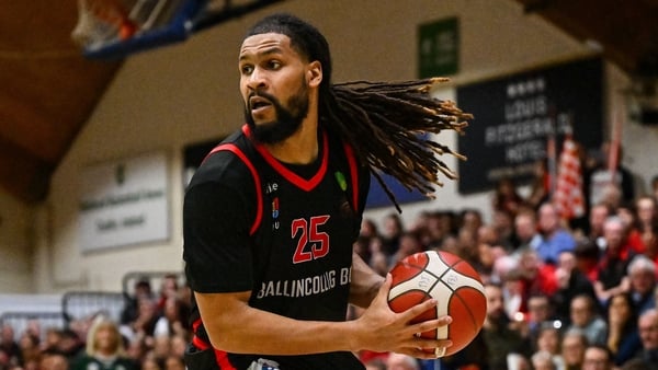 17 January 2026; Latavious Mitchell of Ballincollig during the Domino’s MSL National Cup final match between Garveys Tralee Warriors and Ballincollig at the National Basketball Arena in Tallaght, Dublin. Photo by Shauna Clinton/Sportsfile