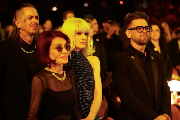 Sid Wilson, Sharon Osbourne, Kelly Osbourne and Jack Osbourne at The 68th Annual Grammy Awards
