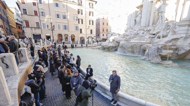 ROME, ITALY - FEBRUARY 02: Media and tourists are seen at Trevi Fountain in Rome, Italy, on February 02, 2026. Starting from February 02, Rome's municipality will introduce a Ã2 ticket to access the Trevi Fountain as a measure to tackle overtourism. (Photo by Riccardo De Luca/Anadolu via Getty Image