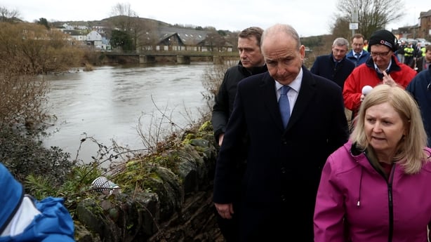 Taoiseach Micheal Martin walking through Enniscorthy in County Wexford