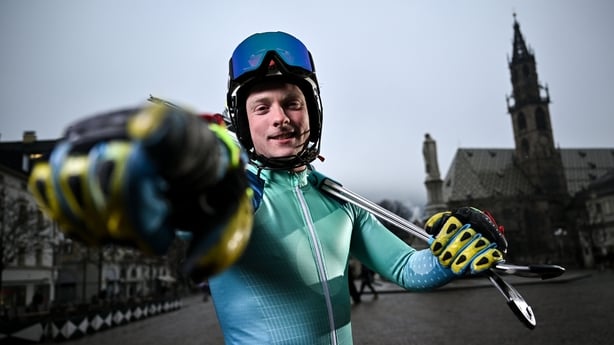 28 January 2026; Team Ireland alpine skiier Cormac Comerford in Piazza Walther during the Milano Cortina 2026 content capture day ahead of the Winter Olympic Games in Bolzano, Italy. 