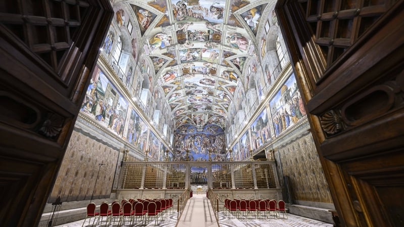 The Sistine Chapel prepared for the conclave in which the new Pope will be elected in May 2025