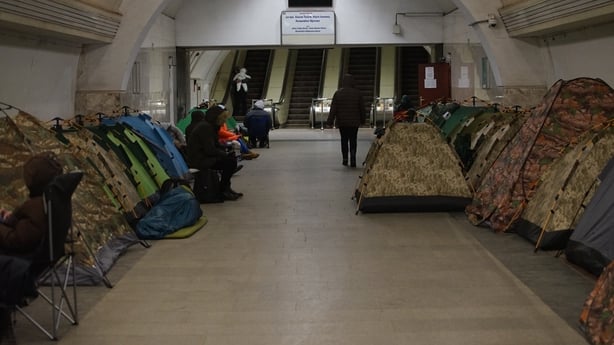  Kyiv residents shelter at the Dorohozhychi subway station 