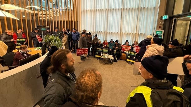 IFA member protest inside Bord Bia office in Dublin 
