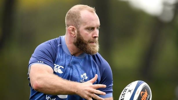 29 January 2026; Jeremy Loughman during an Ireland Rugby squad training session at The Campus in Quinta do Lago, Portugal. Photo by Brendan Moran/Sportsfile