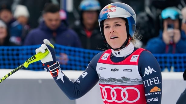 Lindsey Vonn of Team United States crashes out during the Audi FIS Alpine Ski World Cup Women's Downhill on January 30, 2026 in Crans Montana, Switzerland. 