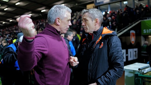 31 January 2026; Galway manager Padraic Joyce and Armagh manager Kieran McGeeney after the Allianz Football League Division 1 match between Armagh and Galway at BOX-IT Athletic Grounds, Armagh. Photo by Ray McManus/Sportsfile
