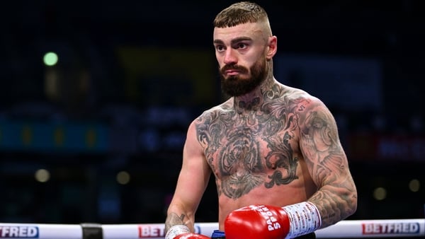 13 September 2025; Lewis Crocker during his IBF World Welterweight title bout against Paddy Donovan at Clearer Twist National Football Stadium at Windsor Park in Belfast. Photo by Ramsey Cardy/Sportsfile