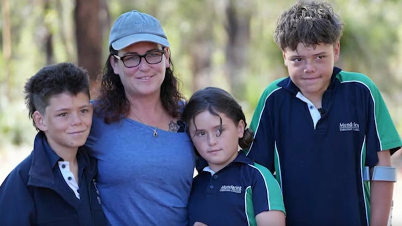 screengrab of a family named left to right Beau, Joanne, Grace and Austin Appelbee
