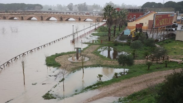 The Guadalete river overflows its banks in Cadiz