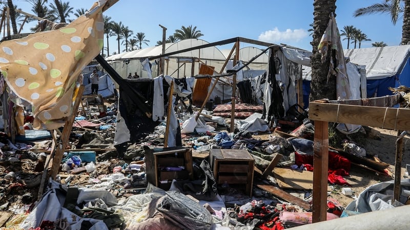 KHAN YUNIS, GAZA - FEBRUARY 04: A view of the destruction after an Israeli military helicopter targeted tents sheltering displaced Palestinians in the al-Mawasi area of Khan Younis, Gaza on February 04, 2026. The attack reportedly resulted in fatalities,