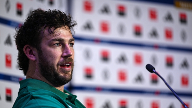 4 February 2026; Ireland captain Caelan Doris during a media conference after the Ireland captain's run at Stade de France in Paris, France. Photo by Brendan Moran/Sportsfile