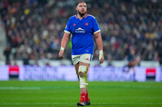 PARIS, FRANCE - NOVEMBER 22: Emmanuel Meafou of France looks on during the Quilter Nations Series 2025 rugby international match between France and Australia at Stade de France on November 22, 2025 in Paris, France. (Photo by Franco Arland/Getty Images)