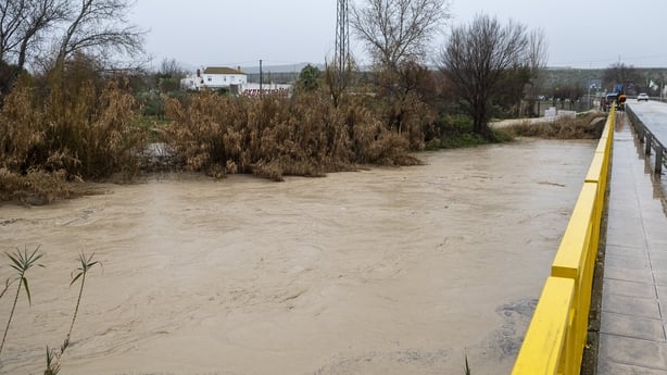 JAEN ANDALUSIA, SPAIN - FEBRUARY 04: Flooding of the Guadalbullon river as it passes through the town of Puente Tablas in Jaen. On 4 February 2026 in Puente Tablas, Jaen (Andalusia, Spain). The province of Jaen remains very attentive this Wednesday to the possible effects of the Leonardo squall, wit