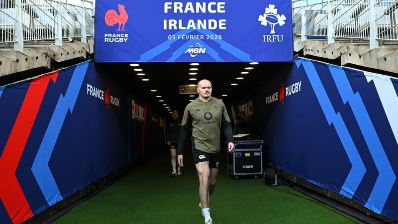 4 February 2026; Jacob Stockdale makes his way onto the pitch before the Ireland rugby squad captain's run at Stade de France in Paris, France. Photo by Brendan Moran/Sportsfile