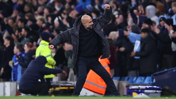 MANCHESTER, ENGLAND - FEBRUARY 4: Pep Guardiola Manager / Head Coach of Manchester City celebrates during the Carabao Cup Semi Final Second Leg match between Manchester City and Newcastle United at Etihad Stadium on February 4, 2026 in Manchester, England