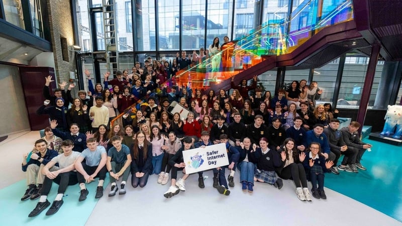 Webwise event with young people gathered in large lobby