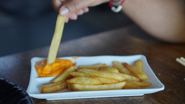 French fries dip in mayonnaise