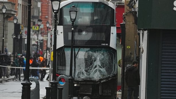 The scene on Talbot Street in Dublin city centre after a number of pedestrians were hit by a double-decker bus
