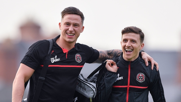 19 April 2019; Rob Cornwall, left, and Keith Buckley of Bohemians arrive prior to the SSE Airtricity League Premier Division match between Bohemians and UCD at Dalymount Park in Dublin. Photo by Seb Daly/Sportsfile