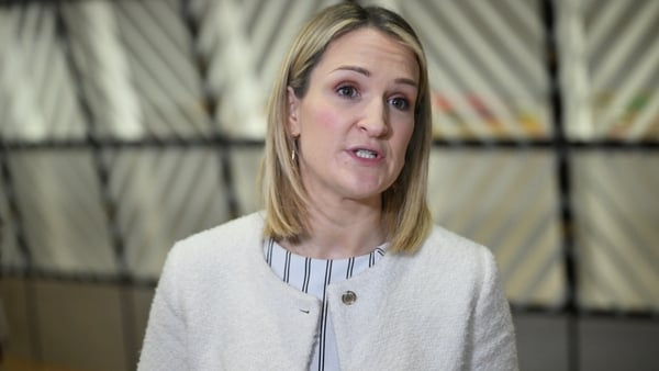 Helen McEntee speaks to press prior to EU Foreign Ministers Meeting in Brussels.