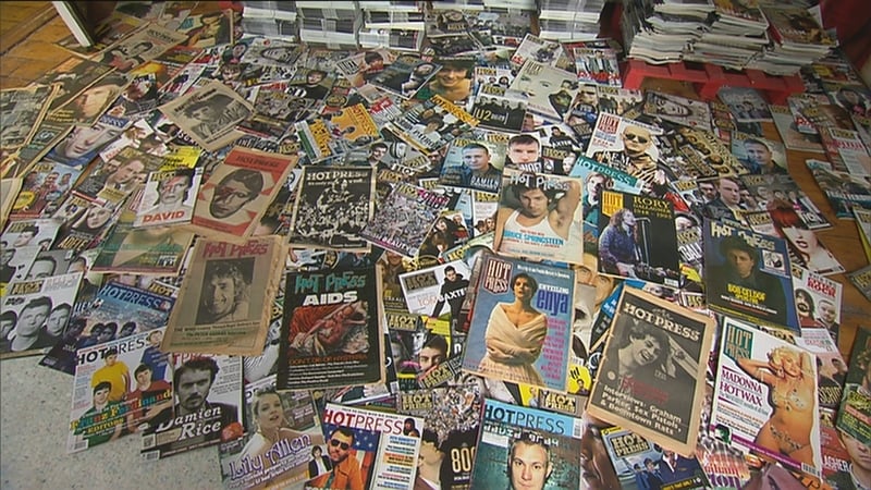 A picture shows a number of copies of Hot Press Magazine
