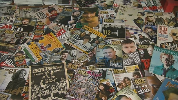 A picture shows a number of copies of Hot Press Magazine