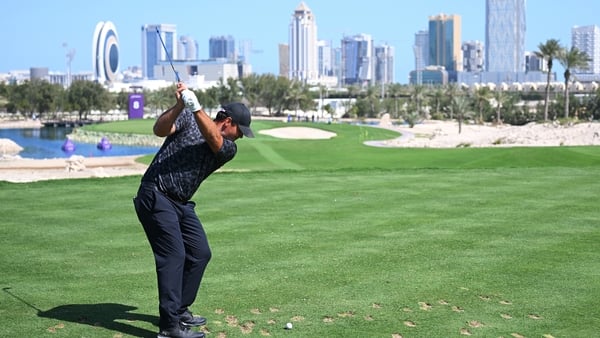 DOHA, QATAR - FEBRUARY 05: Patrick Reed of United States tees off on the 8th hole on day one of the Qatar Masters 2026 at Doha Golf Club on February 05, 2026 in Doha, Qatar. (Photo by Stuart Franklin/Getty Images)