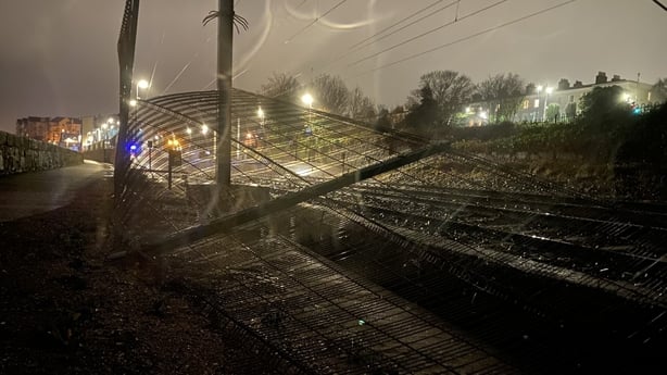 Large stone blocks were swept off the top of parts of a wall protecting a path beside the train station at Salthill/Monkstown