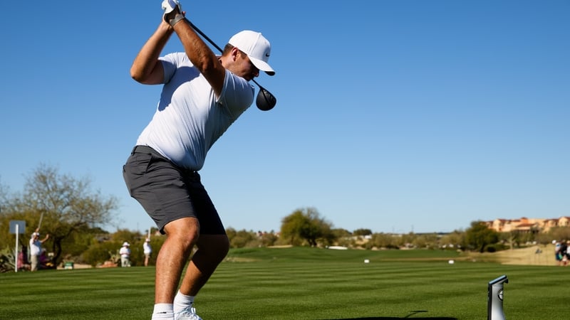Chris Gotterup of the United States hits his tee shot on the 13th hole prior to the WM Phoenix Open 2026 at TPC Scottsdale on February 4, 2026 in Scottsdale, Arizona. (Photo by Justin Edmonds/Getty Images)
