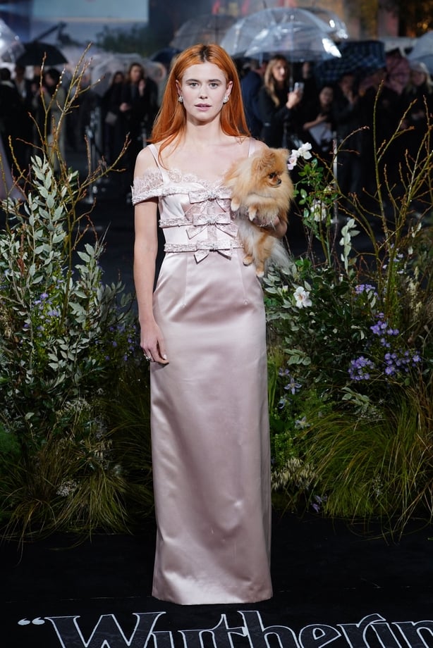 Alison Oliver in pink at the Wuthering Heights premiere 