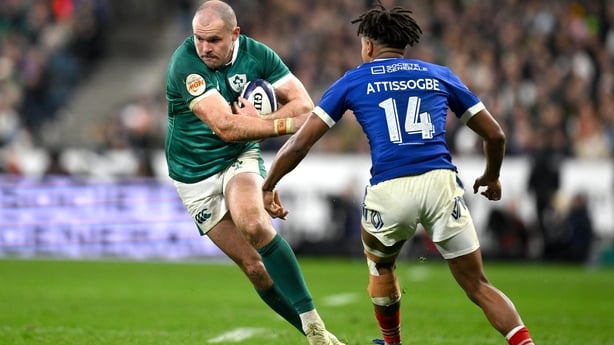 5 February 2026; Jacob Stockdale of Ireland in action against Théo Attissogbe of France during the Guinness 6 Nations Rugby Championship match between France and Ireland at Stade de France in Paris, France. Photo by Brendan Moran/Sportsfile